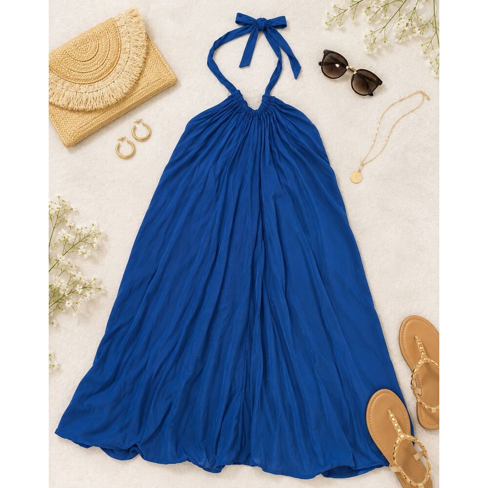VENUS Women’s Medium Royal Blue Rayon‎ Halter Swing Dress Made in USA
